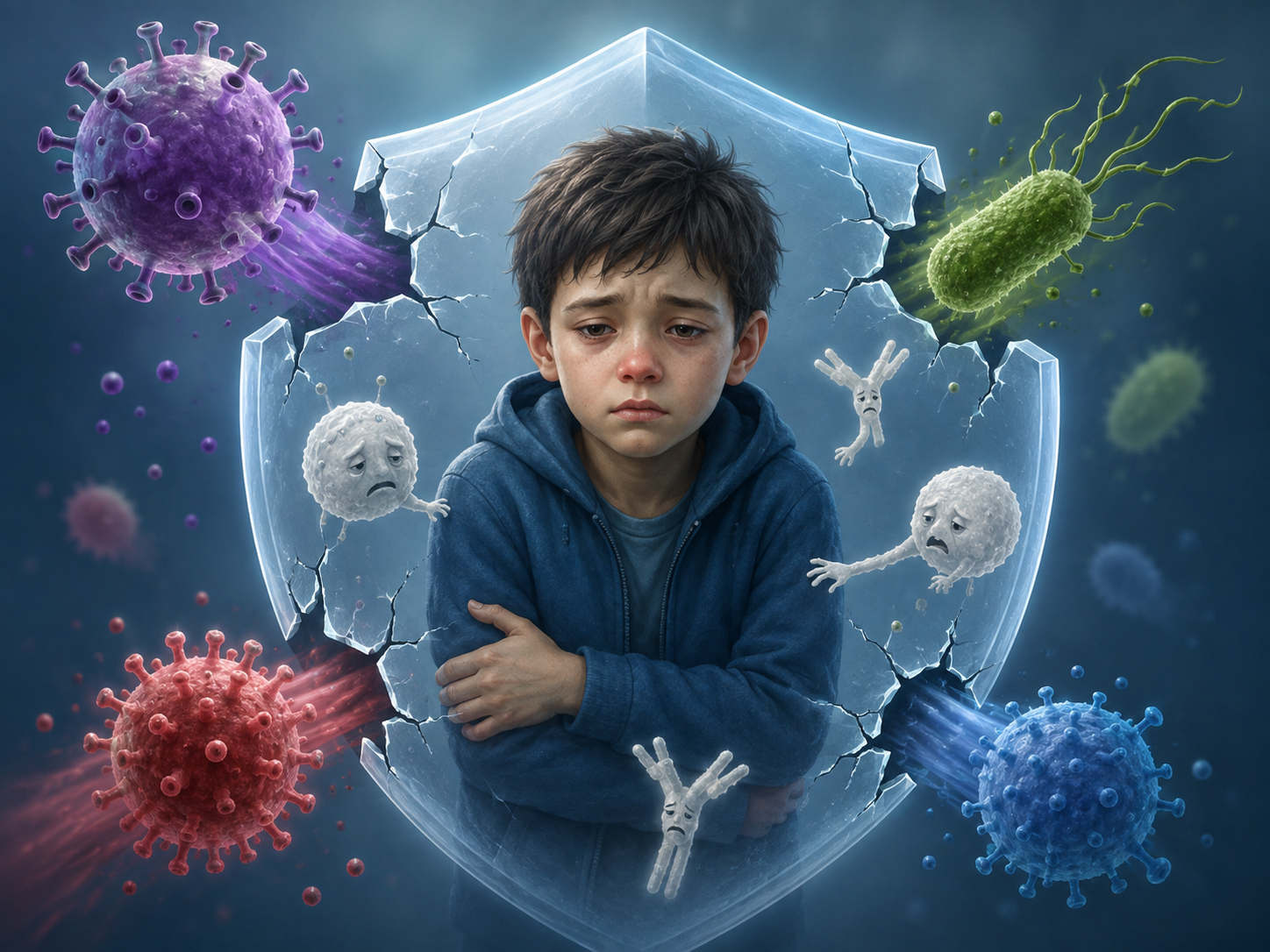 Illustrazione medica delle cellule immunitarie nelle immunodeficienze
