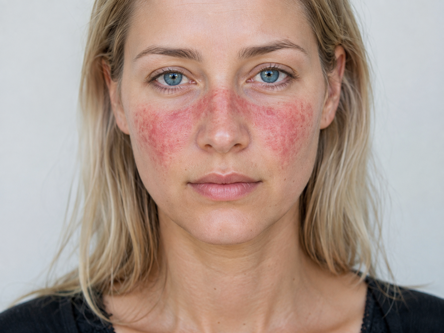 Illustrazione medica del rash malare a farfalla nel lupus eritematoso